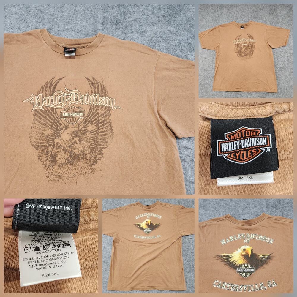 VTG Y2K Harley Davidson Motorcycles Mens 3XL Wings Skull Graphic T Shirt Georgia
